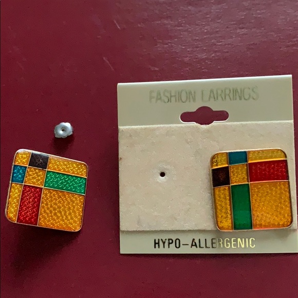 Vintage Fashion Earrings multicolour rectangular - Picture 6 of 9